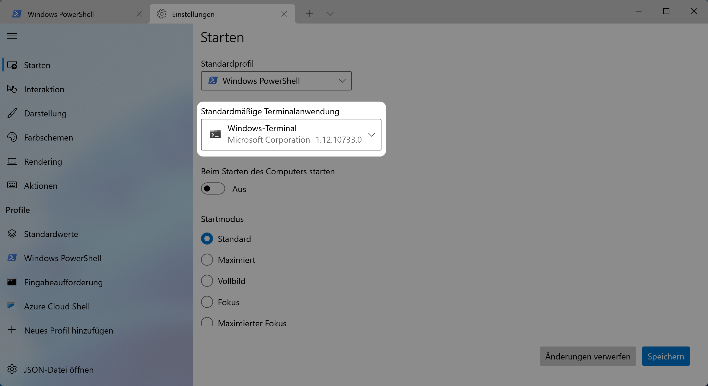 Windows Terminal settings on Windows 11